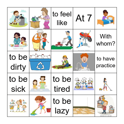 los quehaceres Bingo Card