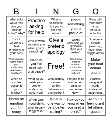 Emotions & Coping Bingo Card