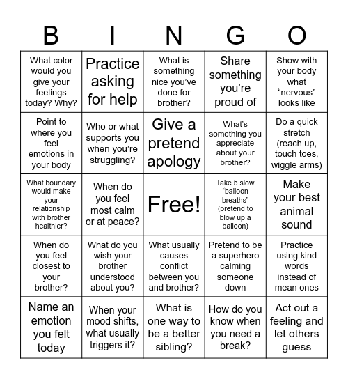 Emotions & Coping Bingo Card