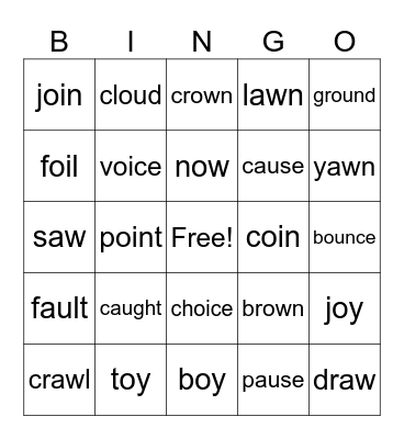AU,AW,OW,OI,OY,OU Bingo Card