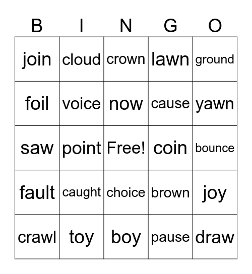 AU,AW,OW,OI,OY,OU Bingo Card