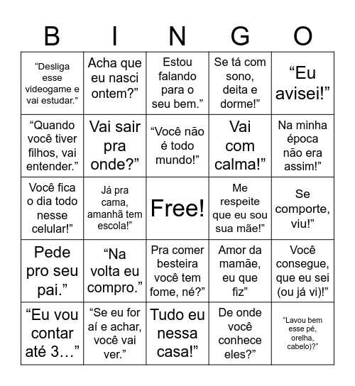 Bingo das mães Bingo Card