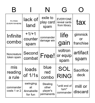 Miphon Commander Game Bingo Card