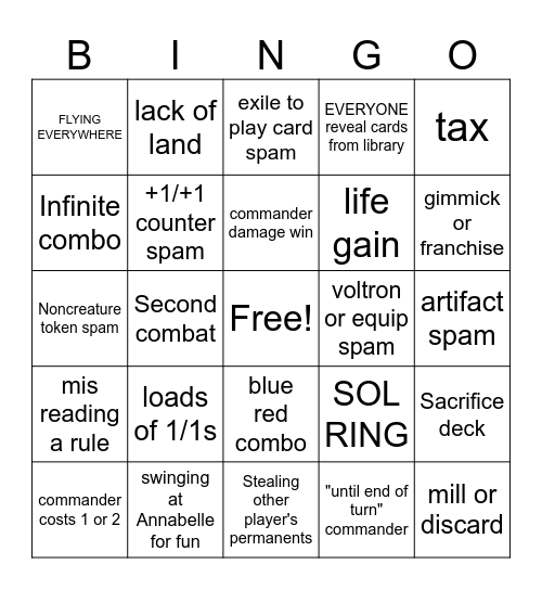 Miphon Commander Game Bingo Card