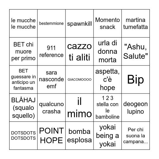 Phasmo Bingo # 19 Bingo Card
