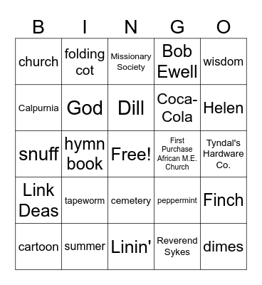 TKAM Chapter 12 Bingo Card
