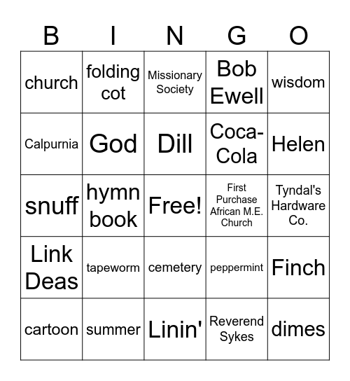 TKAM Chapter 12 Bingo Card
