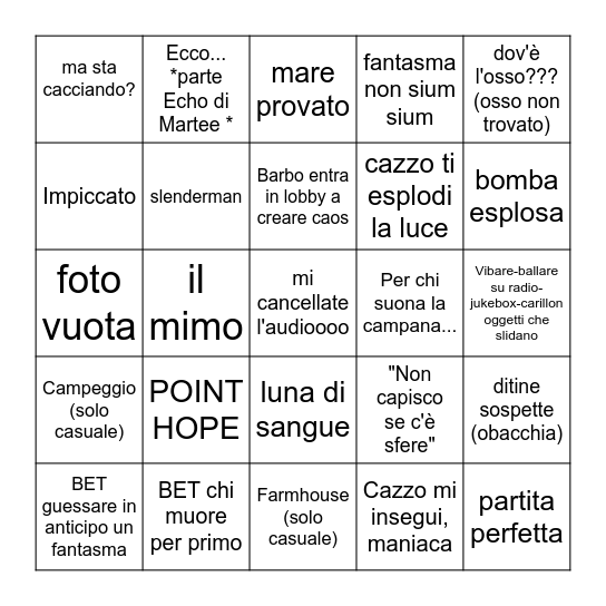 Phasmo Bingo # 21 Bingo Card