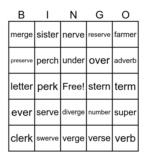 er Bingo Card