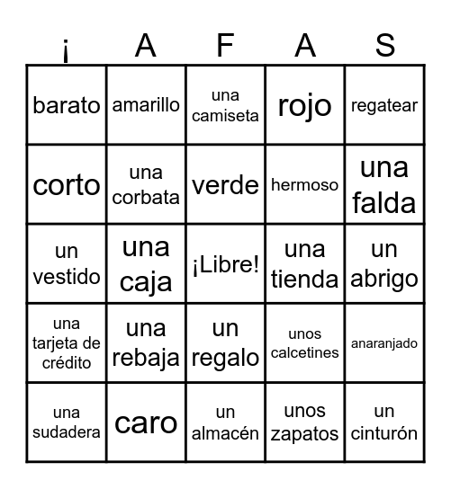 ¡ROPA! Bingo Card