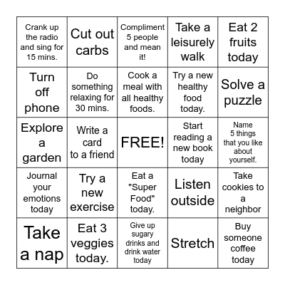 Focus on Wellness Bingo Card