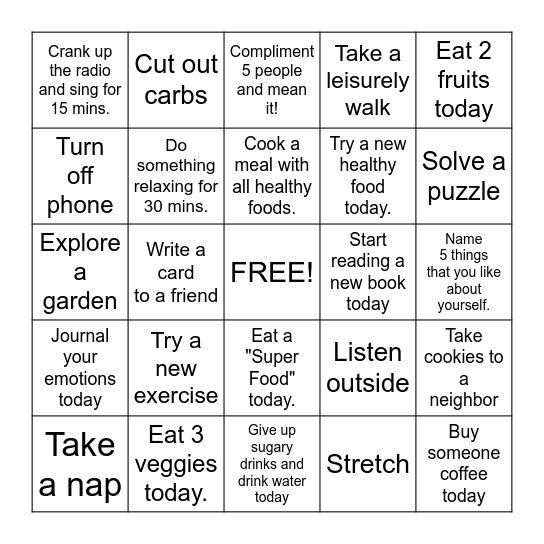 Focus on Wellness Bingo Card