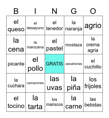 Sp. 2 - Alimentos, Bebidas, Condimentos Bingo Card
