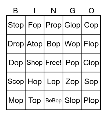 Hop on Pop Bingo Card