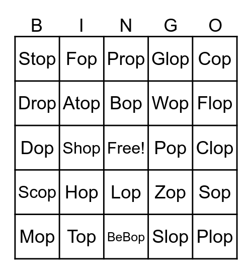 Hop on Pop Bingo Card