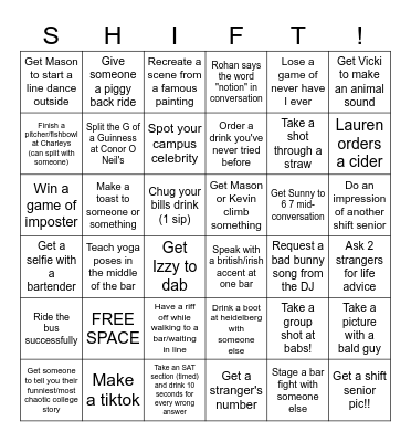 Shift Senior Bar Crawl Bingo! Bingo Card