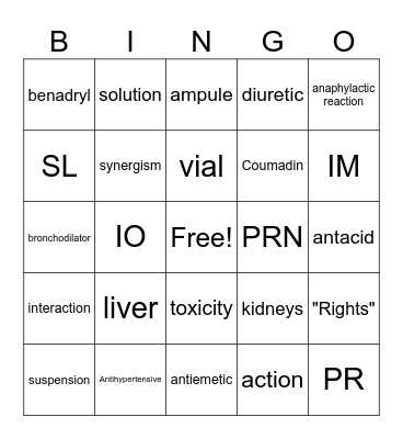 Senior Pharm Final Review Bingo Card