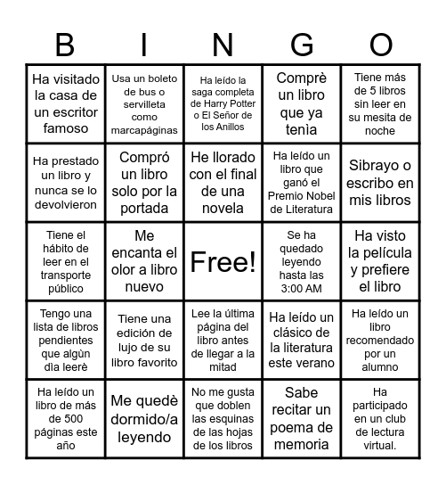 BINGO LITERARIO Bingo Card