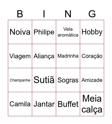 chá de lingerie da Camila Bingo Card