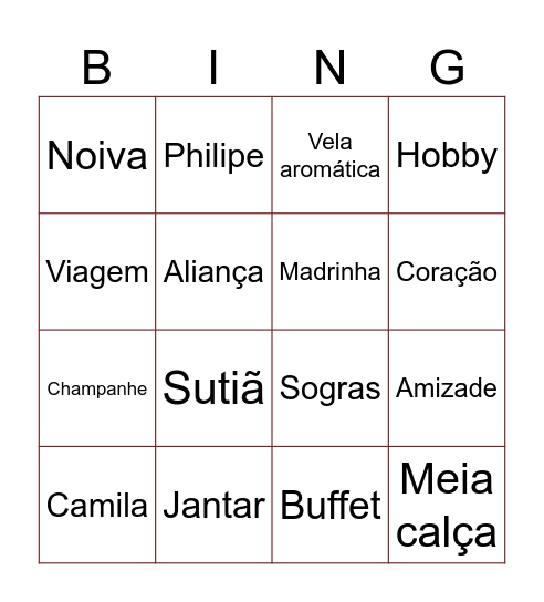 chá de lingerie da Camila Bingo Card