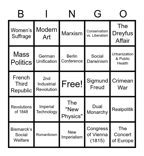 AP EURO Unit 7 Bingo Card