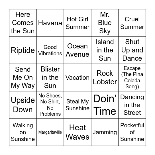 Summer Vibes Bingo Card
