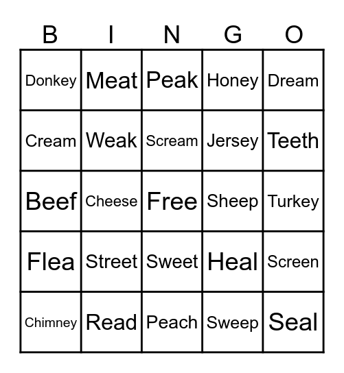 EE, EA, EY Bingo Card