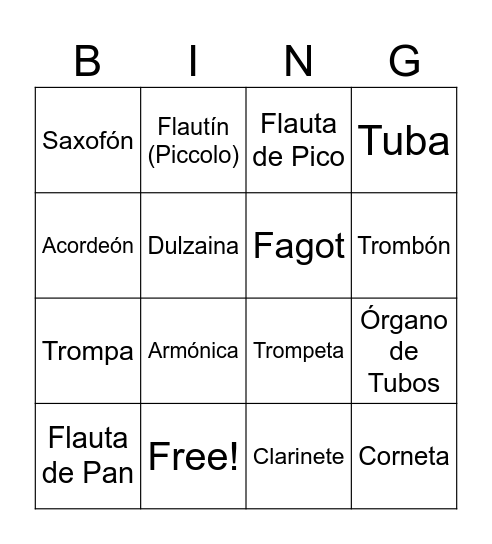 Bingo Aerófonos Bingo Card