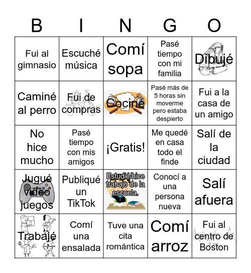 ¿Qué hiciste durante el fin de semana? Bingo Card