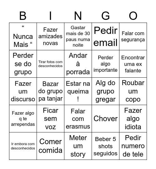 Queima Bingo Card