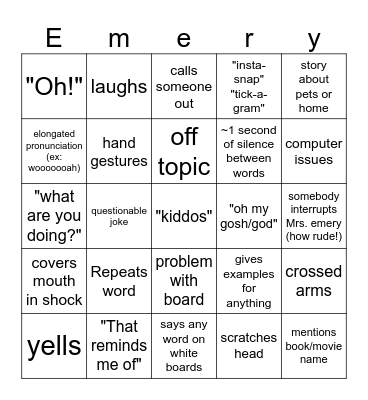 Mrs. Emery Bingo Card