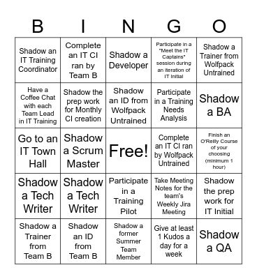 Summer Team Member Bingo Card