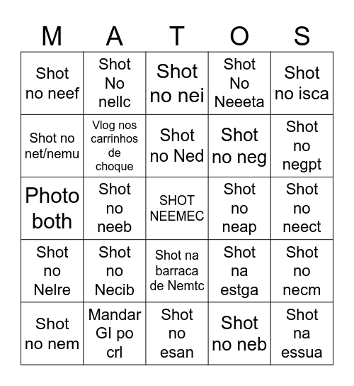 Enterro Bingo Card