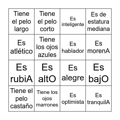 Las decripciones Bingo Card
