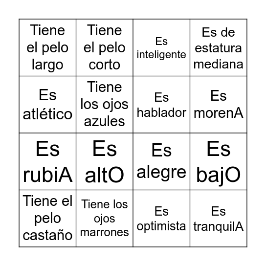 Las decripciones Bingo Card