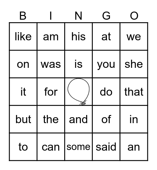 SIGHT WORD BINGO #1 Bingo Card
