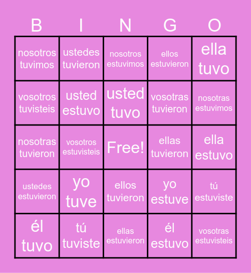 Irreg. Preterite: Tener & Estar Bingo Card
