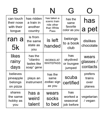 Ice Breaker Bingo Card
