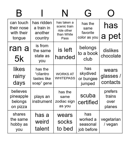 Ice Breaker Bingo Card