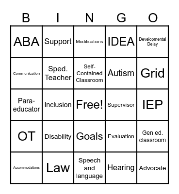 Special Education Bingo Card