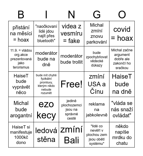 HaiseT reakce na plochozemce Bingo Card