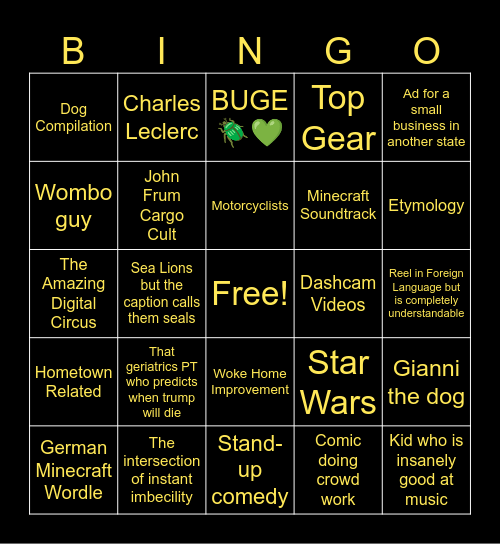 Reels Bingo Card