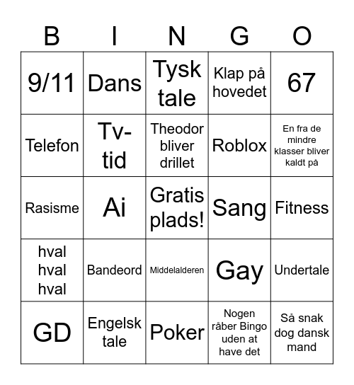 Sidste skoledag's Bingo Card