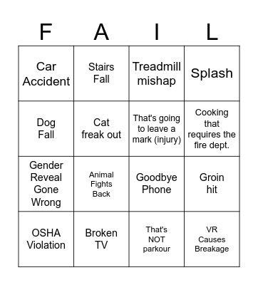 Funny Fails Bingo Card