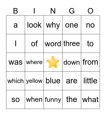 Tricky Word BINGO Card