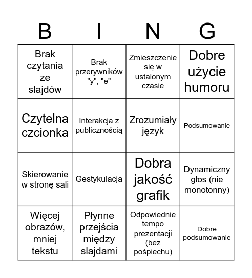 BINGO pozytywne Bingo Card