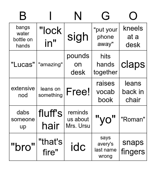 Mr. V Bingo Card