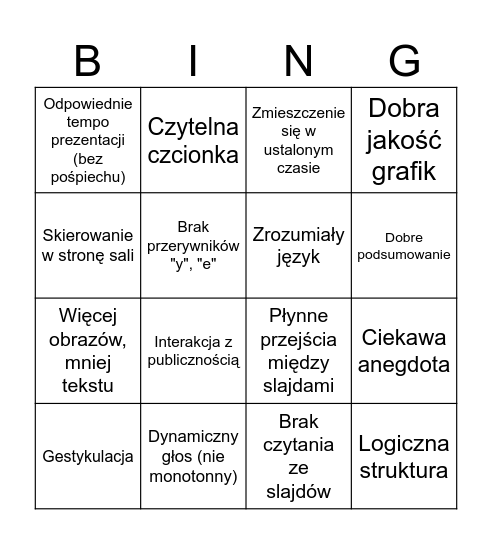 BINGO pozytywne Bingo Card