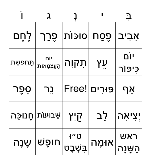 End of the Year Bingo Card
