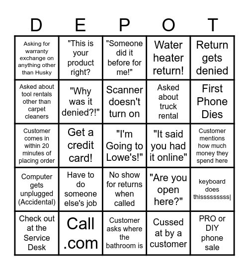 Service Desk Bingo Card